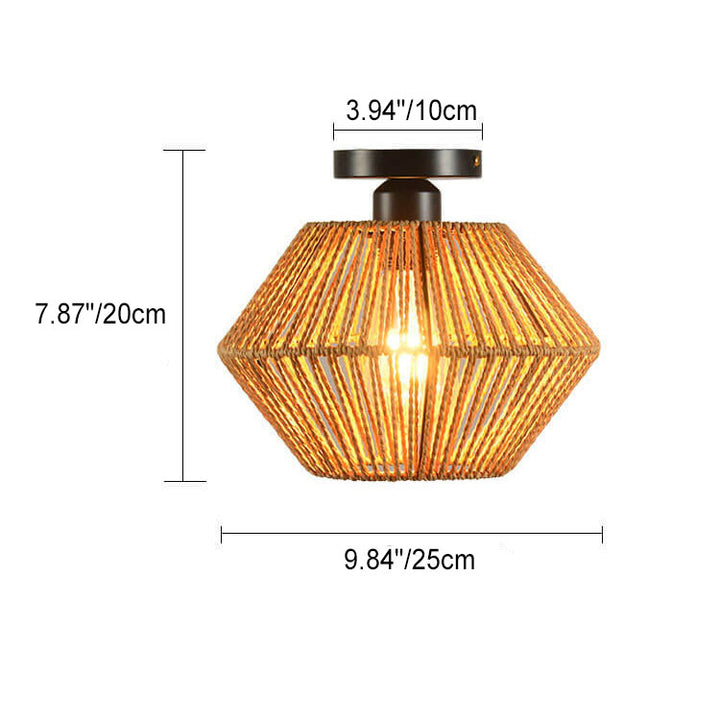 Traditional Vintage Solid Wood Rope Weaving Lantern Cage Wood 1-Light Pendant Ceiling Light for Living Room