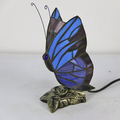 Tiffany Glass Butterfly Shape Night Light 1-Light Table Lamp