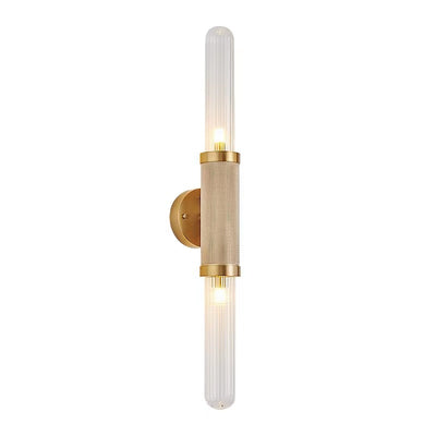 European Retro Long Tube Iron Aluminum Glass 2-Light Wall Sconce Lamp