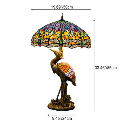 Tiffany Vintage Crane Umbrella Resin Stained Glass 3-Light Table Lamp