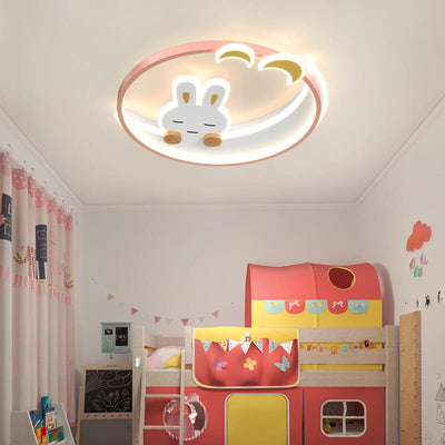 Modern Creative Cartoon Rabbit Iron Round LED Kids Flush Mount Ceiling Light