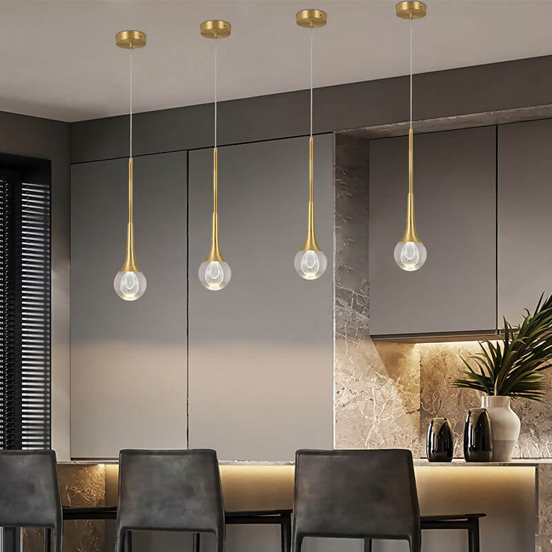 Modern Luxury Glass Teardrop Brass LED Pendant Light