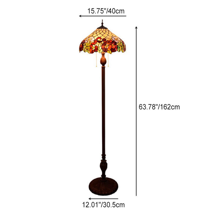 Lámpara de pie de hierro y resina con vidrieras Tiffany Decorativa con 3 luces 