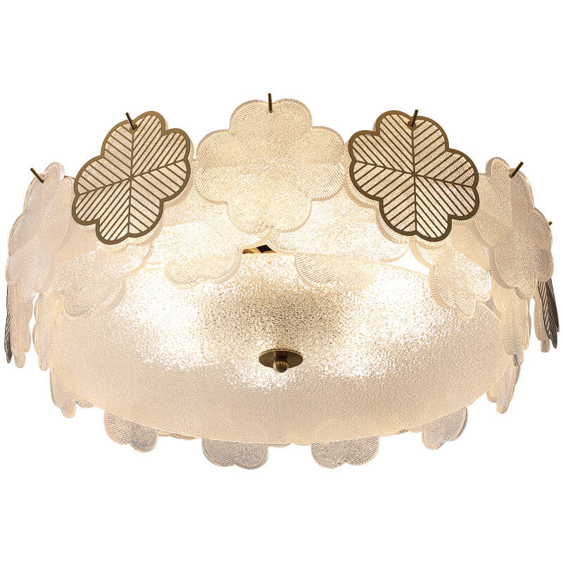 Traditional French Floral Glass Round Hardware 5/8 Light Semi-Flush Mount Ceiling Light for Living Room