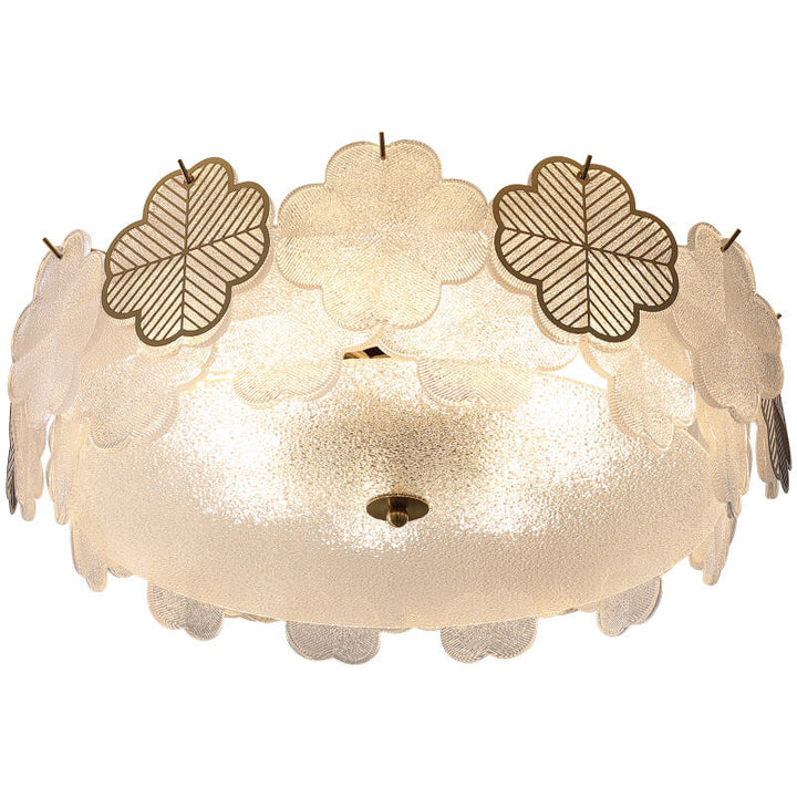 Traditional French Floral Glass Round Hardware 5/8 Light Semi-Flush Mount Ceiling Light for Living Room