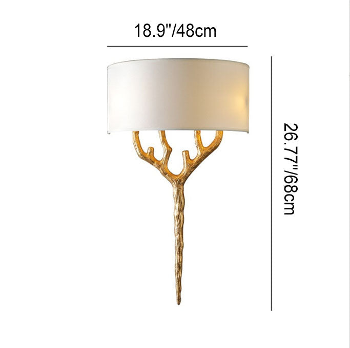 Aplique de pared de 2 luces con ramas de cobre y tela estilo Europa tradicional para sala de estar y dormitorio 