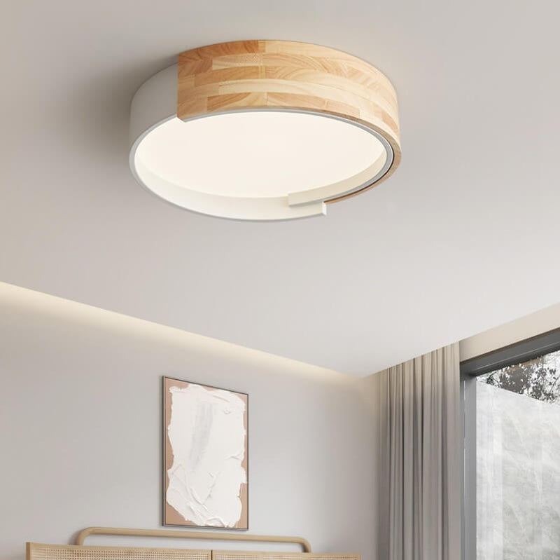 Modern Simple Round Wooden Log LED Flush Mount Ceiling Light