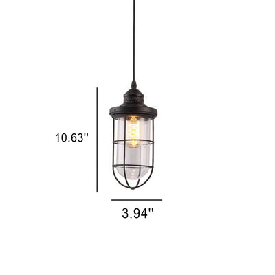 Industrial Vintage Iron Glass Cage 1-Light Pendant Light