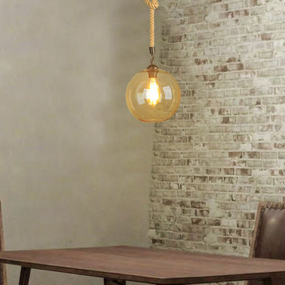 Industrial Vintage Glass Ball Rope Hanging 1-Light Pendant Light