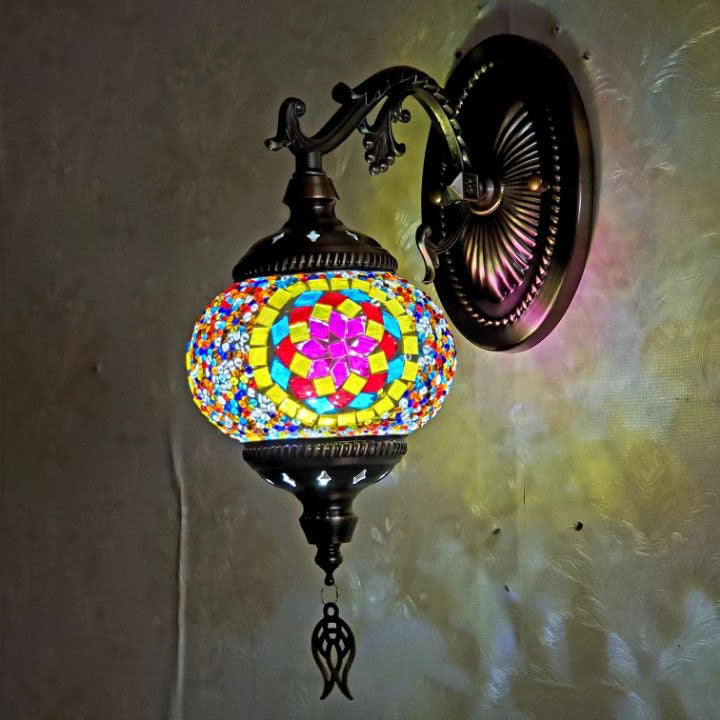 European Vintage Exotic Cracked Glass 1-Light Wall Sconce Lamp
