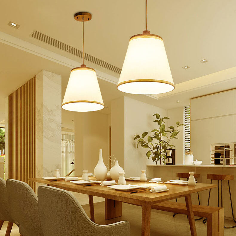 Nordic Minimalist Solid Wood Fabric Cone 1-Light Pendant Light