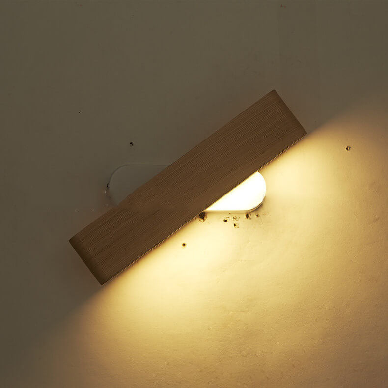 Modern Minimalist Rotatable Long Bar Wood Acrylic LED Wall Sconce Lamp