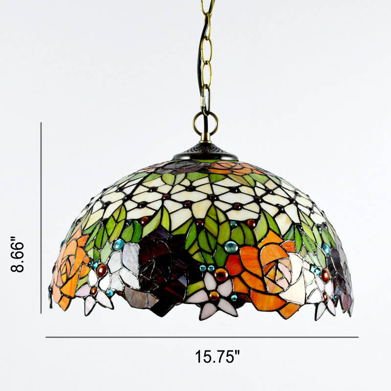 European Vintage Tiffany Glass Hardware 1-Light Pendant Light