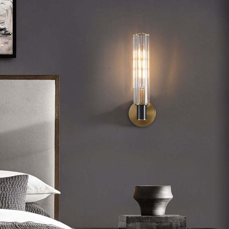 Modern Minimal Brass Crystal Column 1/2 Light Wall Sconce Lamp