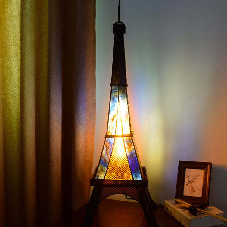 Lampe de table en vitrail Tiffany Tower européenne à 1 lumière 