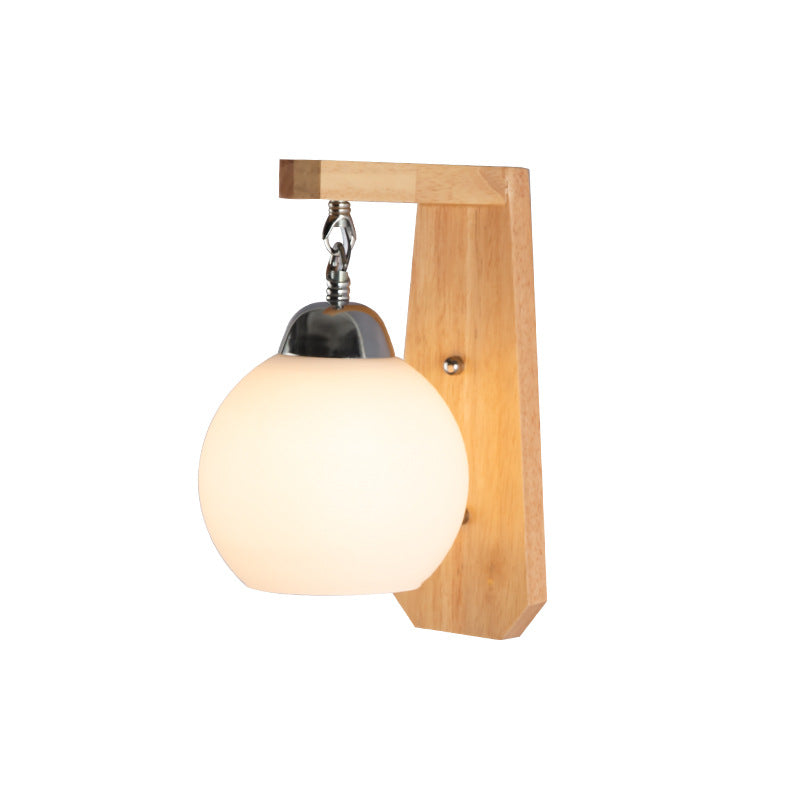 Nordic Minimalist Rustic Wooden Glass 1-Light Wall Sconce Lamp