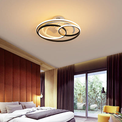 Simple Creative Double Ring Overlap Design LED Flush Mount Ceiling Fan Light