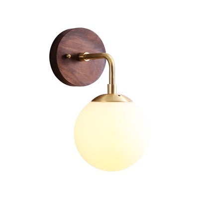 Applique Murale 1 Lumière en Noyer Nordique avec Orbe en Verre et Laiton 