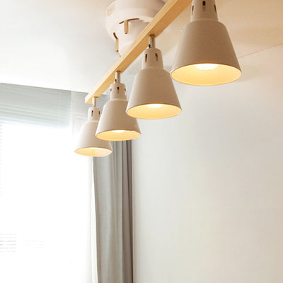 Japanische minimalistische einfarbige Holzeisen-4-Licht-Halbbündig-Einbauleuchte