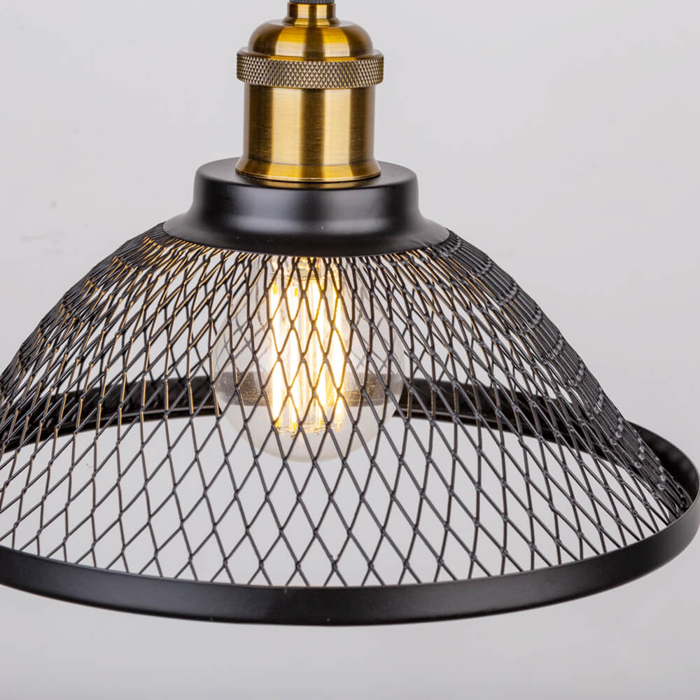 Plafonnier semi-encastré à 1 lumière, industriel vintage, cône en maille de fer 