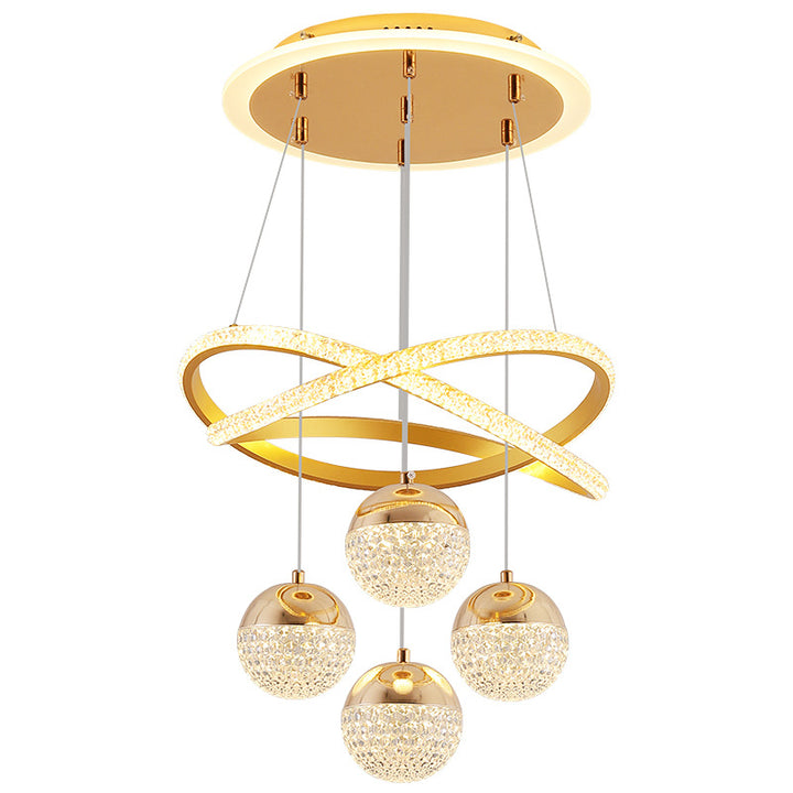 Moderner luxuriöser LED-Kronleuchter aus Acryl und Eisen mit Kugeln und geschwungener Form für das Wohnzimmer 