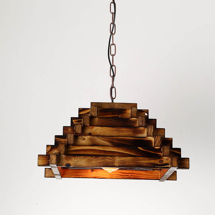 Vintage Aged Wooden Triangle 1-Light Pendant Light