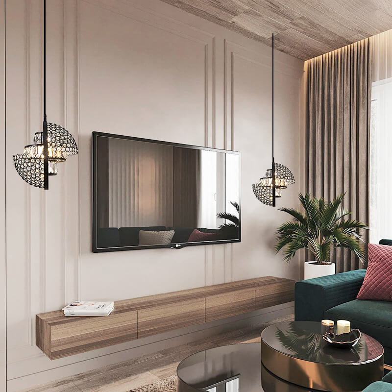 Nordic Luxury Brass Crystal Semi-Circular Rotating 1-Light Pendant Light