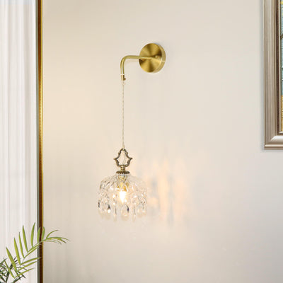 European Light Luxury Brass Crystal Glass 1-Light Wall Sconce Lamp