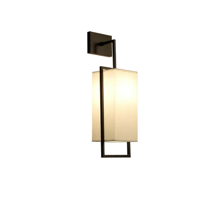 Traditional Chinese Square Fabric Iron Frame 1-Light Wall Sconce Lamp For Bedroom &amp; Living Room