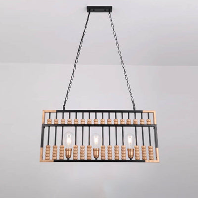 Industrial Vintage Abacus Wood Iron 3-Light Chandelier
