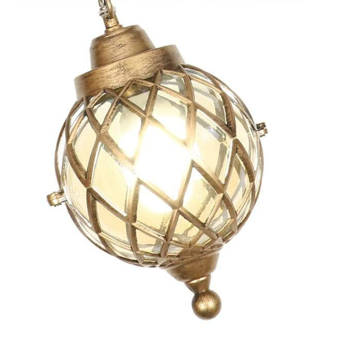 European Vintage Round Ball Die-Cast Aluminum Glass Waterproof Outdoor 1-Light Pendant Light