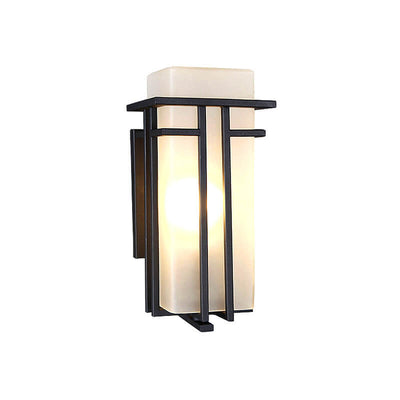 Chinese Vintage Rectangular Glass Lampshade 1-Light Outdoor Wall Sconce Lamp