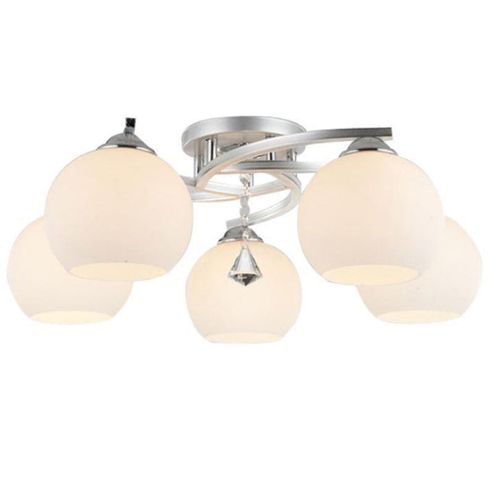 Moderner Mid-Century Aluminiumrahmen Glaskugelschirm 3/5-Licht Kronleuchter für Wohnzimmer 
