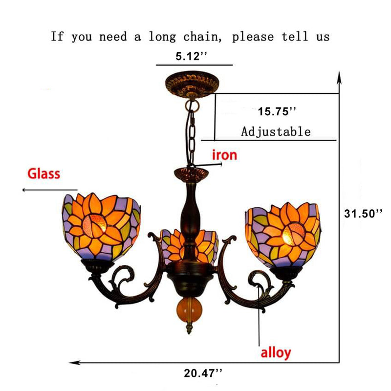 Tiffany Rustic Sunflower Stained Glass 3-Light Chandelier