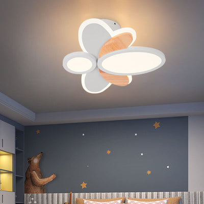 Simple Creative Bee Wood Acrylic LED Kids Flush Mount Ceiling Light