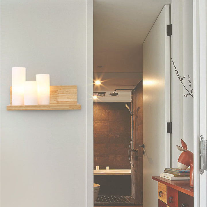 Lámpara de Aplique de Pared de Vidrio de Madera Cilíndrica Minimalista Japonesa de 1 Luz 