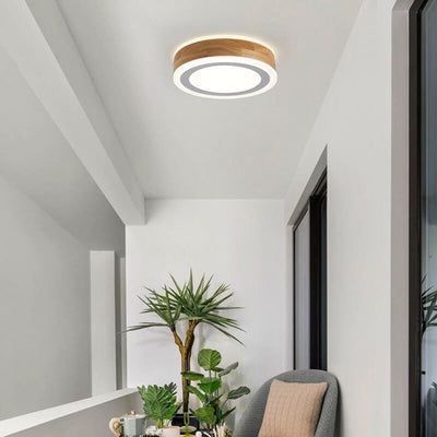 Modern Simple Log Wood Square Round LED Flush Mount Ceiling Light