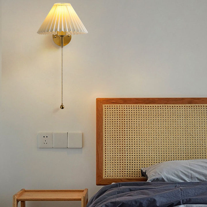 European Minimalist Pleated Copper Fabric 1-Light Wall Sconce Lamp
