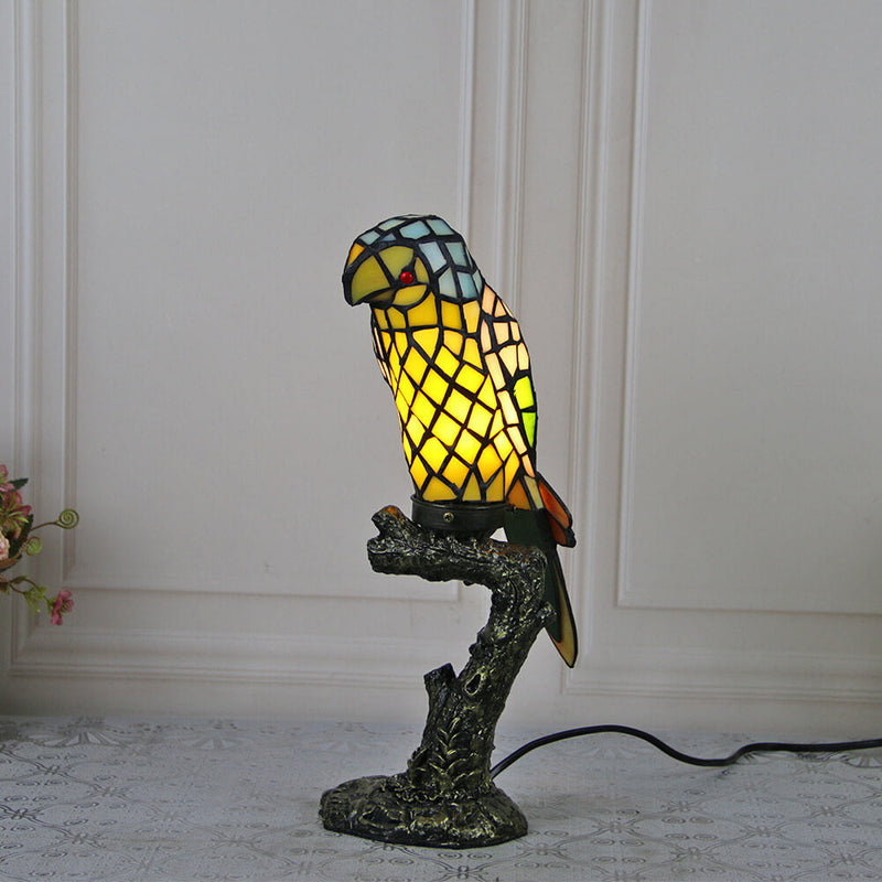 Tiffany American Parrot Stained Glass Resin 1-Light Table Lamp