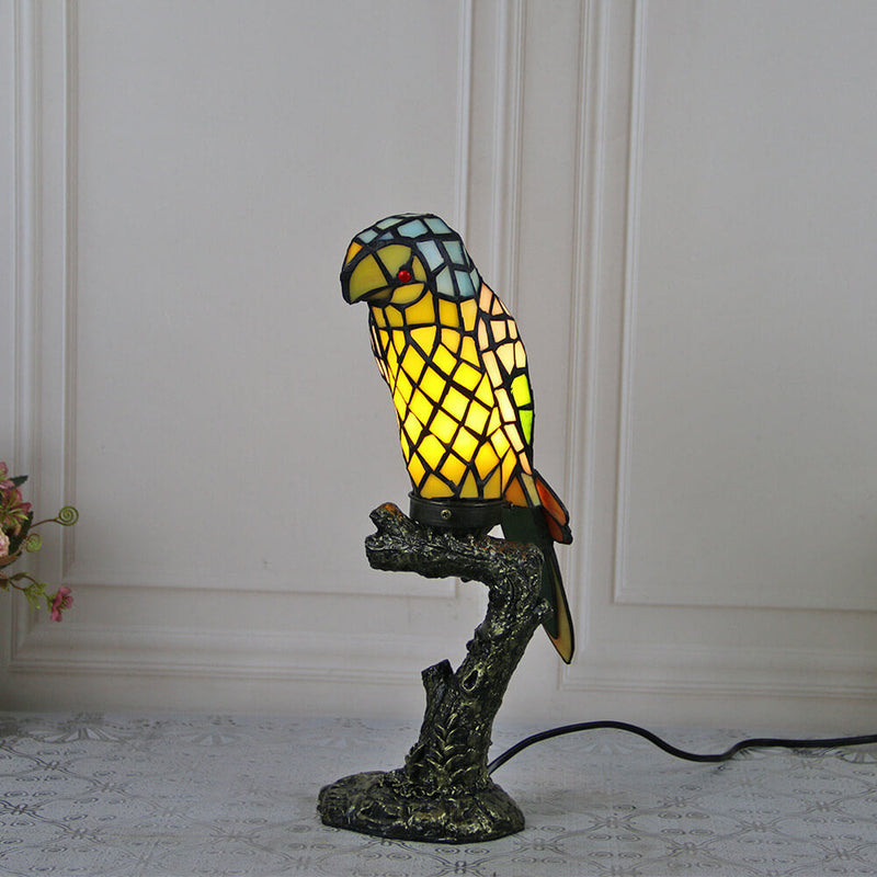 Tiffany American Parrot Buntglas-Harz-Tischlampe mit 1 Leuchte