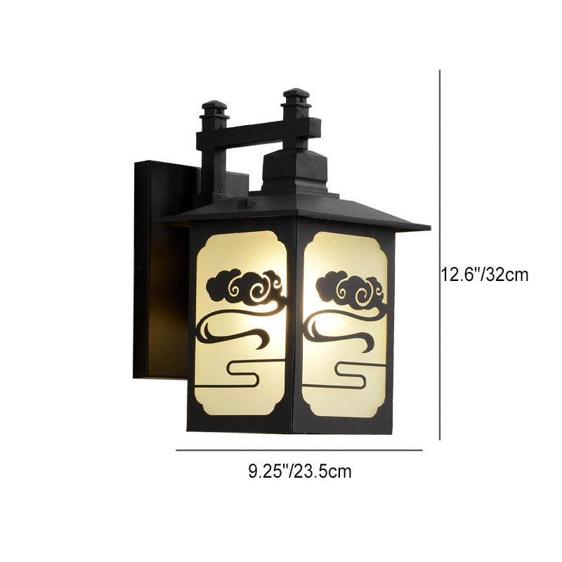 Applique murale traditionnelle chinoise rectangulaire en tôle galvanisée en alliage de zinc à 1 lumière pour patio extérieur 
