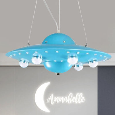 Contemporary Creative Kids Spaceship Iron Glass LED Chandelier For Bedroom