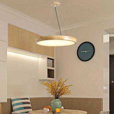 Japanese Simple Log Round Flat LED Pendant Light