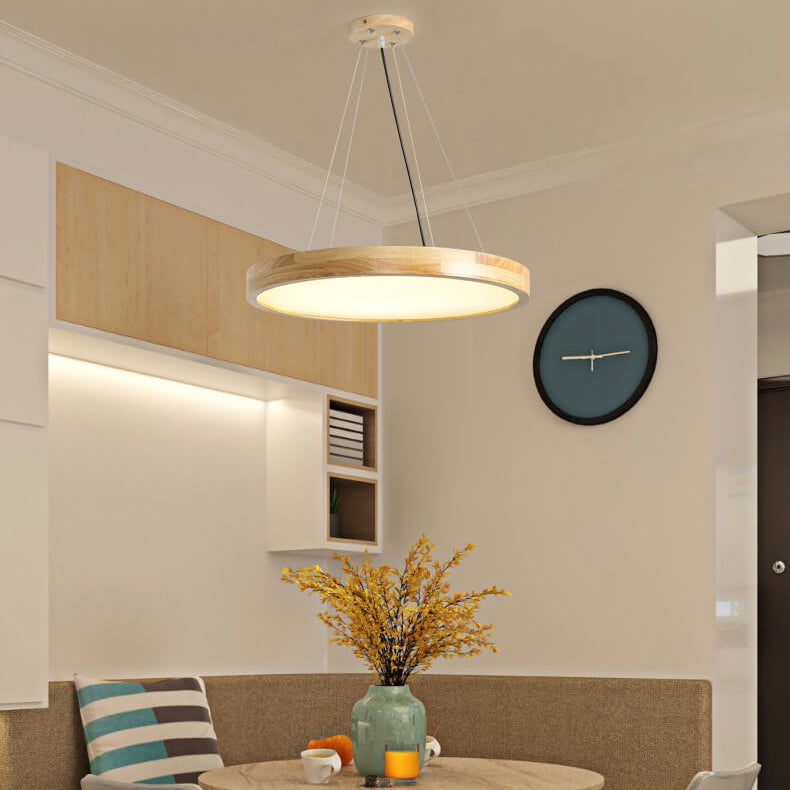 Japanese Simple Log Round Flat LED Pendant Light