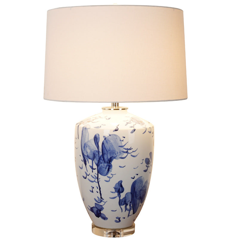 Modern Chinese Celadon Vase Fabric Drum 1-Light Table Lamp