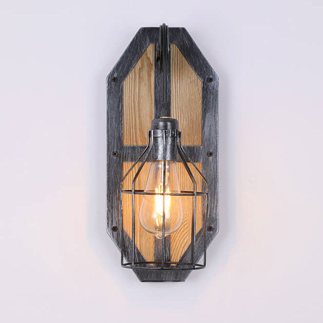 Vintage Industrial Wooden Roller Skating Iron Cone Cage 1-Light Wall Sconce Lamp