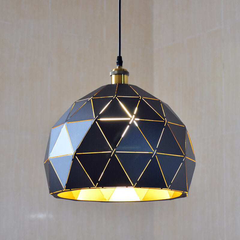 Lámpara Colgante Industrial Simple de Hierro con Cúpula Hueca de Diamante de 1 Luz 