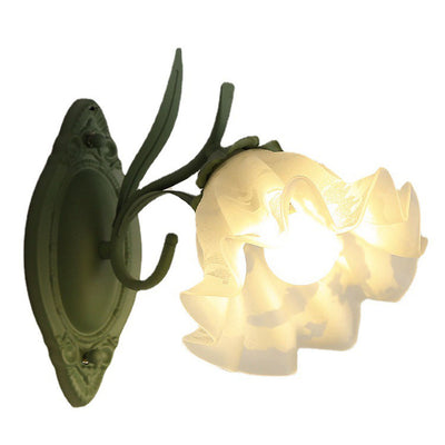European Rustic Flowers Iron Glass 1-Light Wall Sconce Lamp