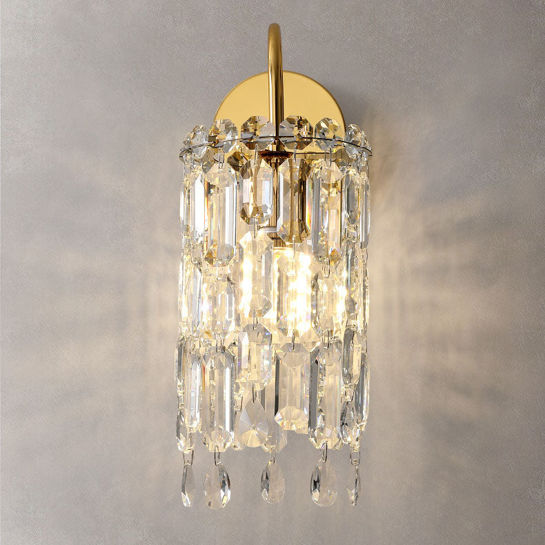 Modern Luxury Gold Finish Frame Dazzling Prismatic Crystal 1-Light Wall Sconce Lamp For Living Room