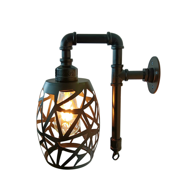 Vintage Industrial Plumbing Hollow Cage Iron 1-Light Wall Sconce Lamp